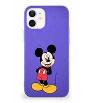 Apple iPhone 12 Soft Premier Kapak Mickey Mouse-B Tasarımlı Silikon Kılıf - Mor (Şeffaf)