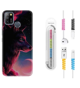 INFINIX Smart 4 5 6 Zero 8 S5 Pro Kılıf Kablo Koruma Spiral Silikon Wolf and Moon 1380
