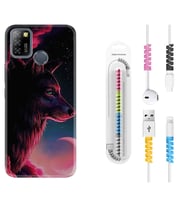 INFINIX Smart 4 5 6 Zero 8 S5 Pro Kılıf Kablo Koruma Spiral Silikon Wolf and Moon 1380