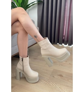 Kadın Sidney Krem 12 cm Platform Topuklu Fermuarlı Bot