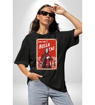 La Casa de Papel Bella Cao Dizi Serisi Grafik Baskılı Pamuklu Penye Kadın Erkek Siyah Tişört