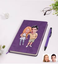 BK Gift Kişiye Özel Sevgililer Karikatürlü Mor Termo Deri Defter Kalem Seti Model 98