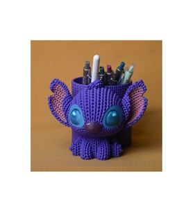 Alvera Knitted Kalemlik – 3D Baskı Sevimli Karakterli Masaüstü Kalem Organizeri-Mor