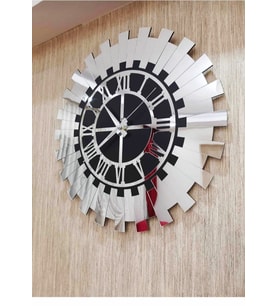 Modern Gümüş Güneş Duvar Saati Dekoratif Roma Rakamlı Mdf Üzeri Aynalı Pleksi 50x50 Cm