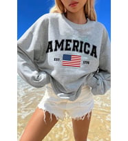 America Baskılı  Pamuklu Oversize Sweatshirt (Gri)