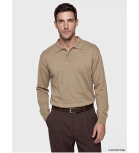 LC WAIKIKI Kahverengi Standard Fit Polo Yaka Uzun Kollu Erkek Triko Kazak