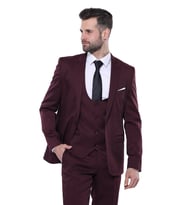 Kendinden Desenli Sivri Yaka Bordo Yelekli Takım Elbise  Wessi