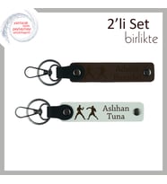 Yumruğunu Taşıyanlara Hediye, Ring Motifli, İsme Özel Mesajlı Ve Yazılı Anahtarlık, Koyu Kahve-Beyaz