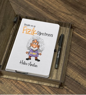 Kişiye Özel Fizik Öğretmeni Tasarımlı Ahşap Kutulu Ajanda Kalem Seti (Beyaz)