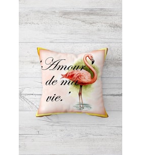 Flamingo Desenli Çift Tarafı Baskılı Gizli Fermuarlı Yastık Kılıfı Kırlent Koltuk Yastık Kılıfı (Siyah-Pembe)