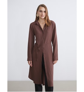 LCWAIKIKI Classic Kahverengi Dokulu Oversize Kadın Gömlek Tunik