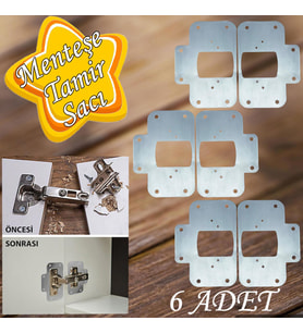Dolap Kapak Taş Menteşe Tamir Sacı Pratik Onarım Kiti Krom Metal Yuva Tablası 6.5 x 9 cm (6 ADET)
