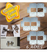 Dolap Kapak Taş Menteşe Tamir Sacı Pratik Onarım Kiti Krom Metal Yuva Tablası 6.5 x 9 cm (6 ADET)