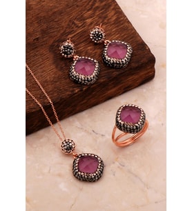 Ametist Taşlı Rose Gümüş Set 2708