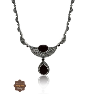 Oniks Taşlı Sallantılı Damla Model Markazit Taşlı Gümüş Kadın Gerdanlık 201024272