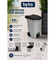 65 Litre Pedallı Tekerlekli Konteyner Büyük Boy Çöp Kovası Gri/Kırmızı Kapa