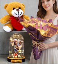 Kişiye Özel Premium Hediye Seti Led Işıklı Kelebek Buketi Peluş Ayıcık Led Işıklı Fanus (Model 10)