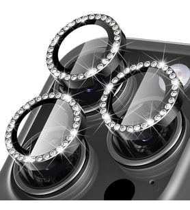 Microsonic Apple iPhone 15 Pro Tekli Diamond Taşlı Kamera Koruma Camı Siyah (Siyah)