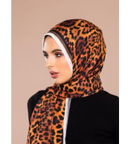 Leopar Desen Pavia Seri Şal Eşarp Askısı ile Birlikte 90X200 cm Turuncu Siyah-90