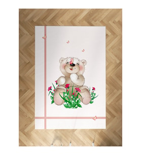 MEKTA HOME BEBEK VE ÇOCUK ODASI Ayıcık ve Çiçek Desenli Halı