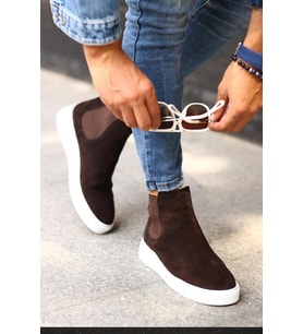 Shoetyle - Kahverengi Hakiki Deri Süet Erkek Chelsea Bot   250-041