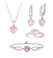 925 Ayar Gümüş Swarovski Pembe Kalp Takı Seti