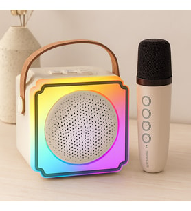 Karaoke Mikrofonlu Taşınabilir Bluetooth Hoparlör (Işıklı, USB Şarjlı)