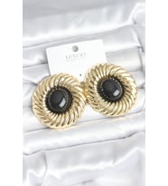 Pirinç Gold Renk Siyah Boncuklu Vintage Kadın Küpe - TJ-BKP11388