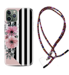Apple iPhone 11 12 13 14 Pro Max Kılıf Boyun Asklı Rasta Silikon Flowers 4 1390