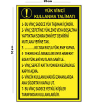 Metal Yük Vinci Kullanma Talimatı 20cm x 30cm A4 Büyüklüğünde Uyarı Levhası Yönlendirme Tabelası