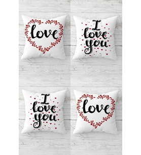 I Love You Yazılı Sevgili Temalı Gizli Fermuarlı Kırlent Kılıfı Koltuk Yastık Kılıfı Takım(4adet) (Siyah)