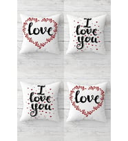 I Love You Yazılı Sevgili Temalı Gizli Fermuarlı Kırlent Kılıfı Koltuk Yastık Kılıfı Takım(4adet) (Siyah)