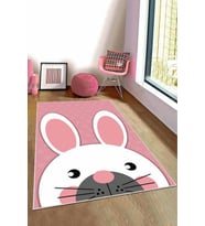 Pembe Yıkanabilir Kaymaz Tabanlı Tavşanlı Bebek Halısı KD003