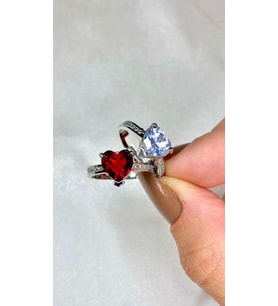 Zirkon Taşlı Kalp Tektaş Gümüş Kaplama Yüzük ( Ayarlanabilir) (Beyaz)