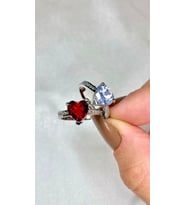 Zirkon Taşlı Kalp Tektaş Gümüş Kaplama Yüzük ( Ayarlanabilir) (Beyaz)