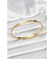 316L Çelik Gold Renk 65 mm İnce Kadın Kelepçe Bileklik - TJ-BB7915