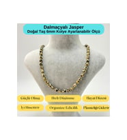 SERTİFİKALI Dalmaçyalı Jasper Doğal Taş 6mm Makrome Kolye 45cm- 55cm Ayarlanabilir Ölçü