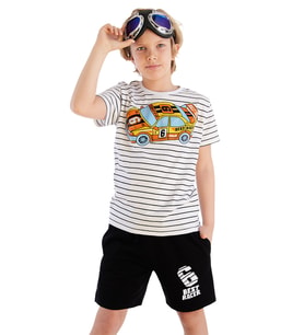 Yarışçı Erkek Çocuk T-shirt Şort Takım (Beyaz)