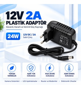 12V 2A Plastik Adaptör 24W Güç Kaynağı