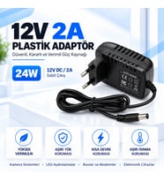 12V 2A Plastik Adaptör 24W Güç Kaynağı