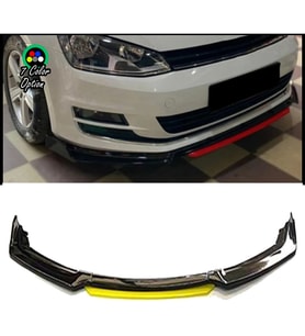 Vw Golf 7 - 7 FL Sarı Renkli Şeritli Dilli Ön Lip 4 Prç Parlak Siyah ABS 2012 - 2019