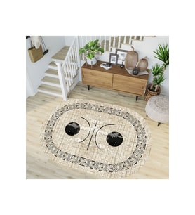 Eliana Home Baskılı, Yıkanabilir Kaymaz Taban Oval Halı LNA7202-SD1068 100x150 cm (Bej)