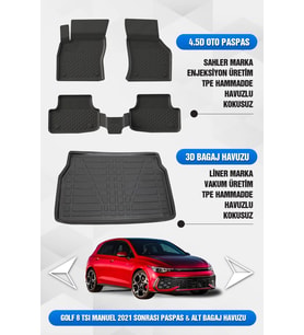Volkswagen Golf 8/8.5 (Manuel) Uyumlu 4.5D Premium Havuzlu Oto Paspas ve Liner ALT Bagaj Havuzu