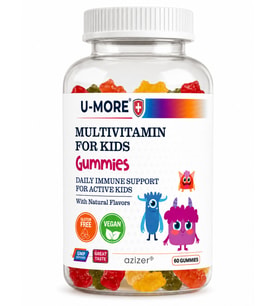 Multivitaminli Çocuk Gummies 60 Adet Şekersiz, Sığır Jelatini İçermez, Çilek-Portakal Aromalı