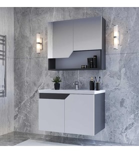 Teta Home Napoli 65 Cm Mdf Banyo Dolabı Seti Antrasit-Beyaz