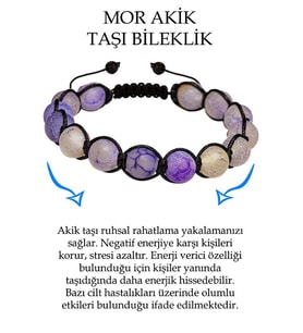 Sertifikalı Açık Mor Gri Damarlı Akik Taşı Bileklik - Makrome (Çok Renkli)