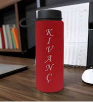 BK Gift Kişiye Özel İsimli Kırmızı Renkli Cam Matara 500ml, Sevgiliye, Arkadaşa Hediye, İsimli Cam Matara, Ofis Hediyesi