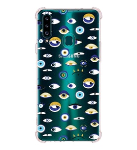 PrintiFy Samsung Galaxy A20S Uyumlu Nazar Boncuğu 2 Baskılı Şeffaf Köşe Korumalı Antişok Kılıf