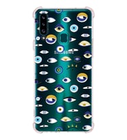PrintiFy Samsung Galaxy A20S Uyumlu Nazar Boncuğu 2 Baskılı Şeffaf Köşe Korumalı Antişok Kılıf