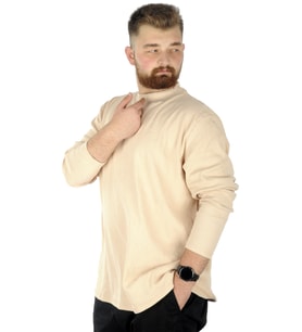 Mode XL Büyük Beden Uzun Kol Yarım Balıkçı Kazak 22558 Bej